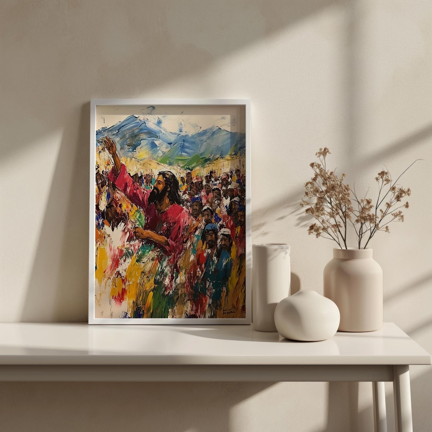 Religious Art Wall Art | Jesus Wall Art | Jesus Preaching Mountain Scene Canvas Print | Christian Biblical Inspirational Wall Decor