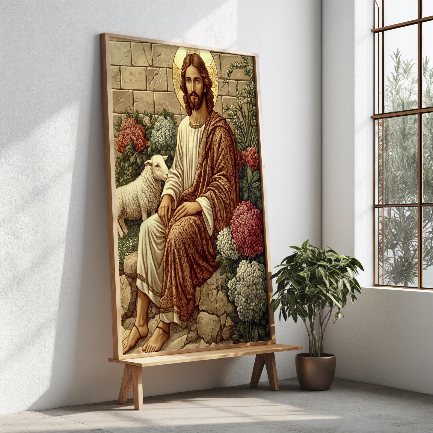 jesus and sheep wall art | jesus and sheep canvas | jesus and sheep painting | jesus and sheep  picture | jesus and sheep  wall decor