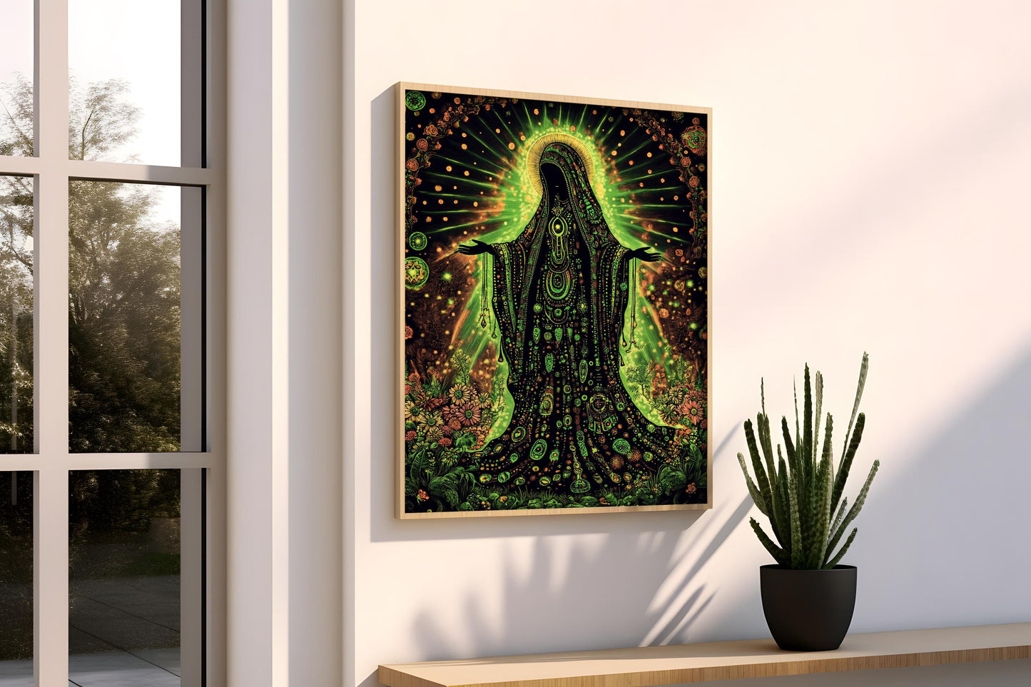 Religious Decor | Mystical Figure Wall Art | Psychedelic Green Goddess Canvas Print | Spiritual Fantasy Wall Decor | Sacred Divine Art