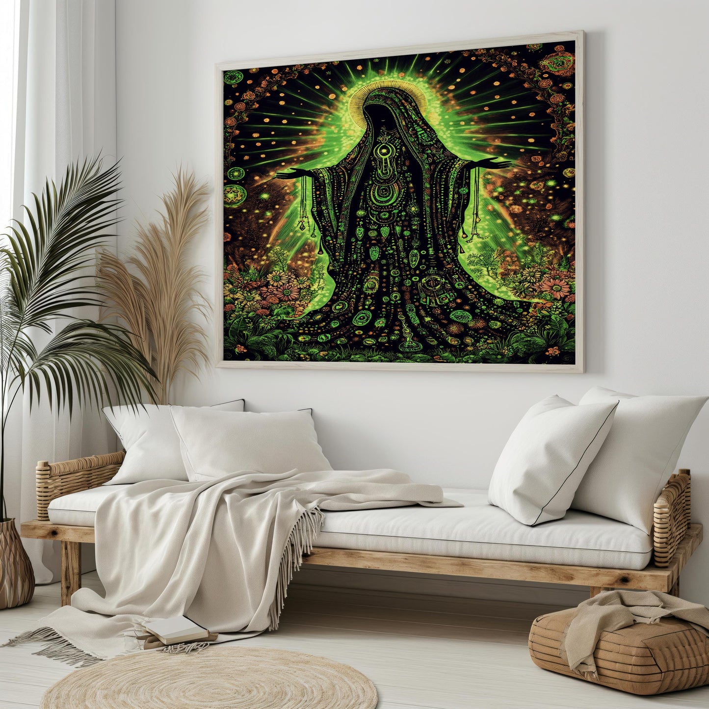 Religious Decor | Mystical Figure Wall Art | Psychedelic Green Goddess Canvas Print | Spiritual Fantasy Wall Decor | Sacred Divine Art