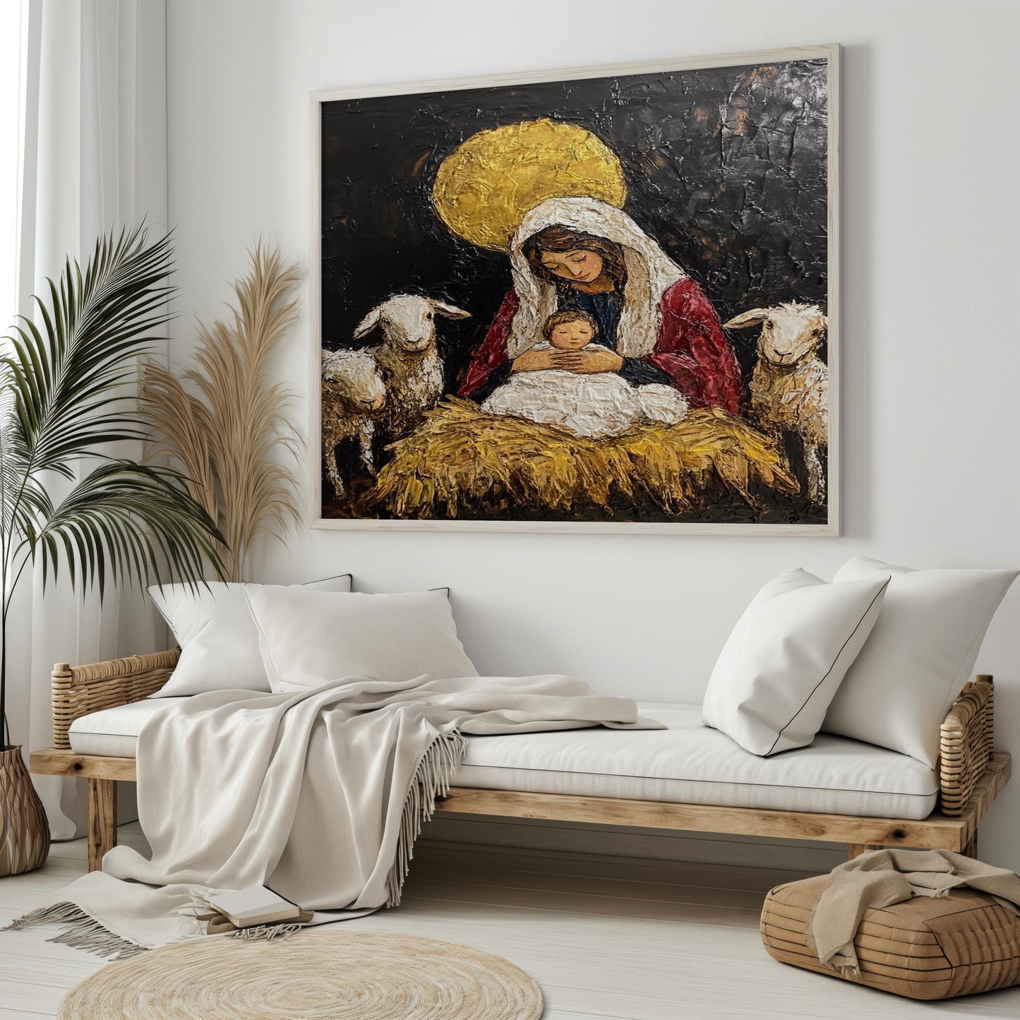 Virgin Mary Religious Wall Art | Catholic Angel Canvas Print | Christian Sacred Heart Blessed Mother Wall Decor