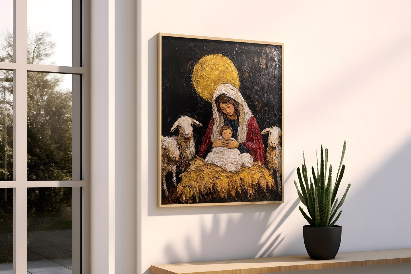 Virgin Mary Religious Wall Art | Catholic Angel Canvas Print | Christian Sacred Heart Blessed Mother Wall Decor