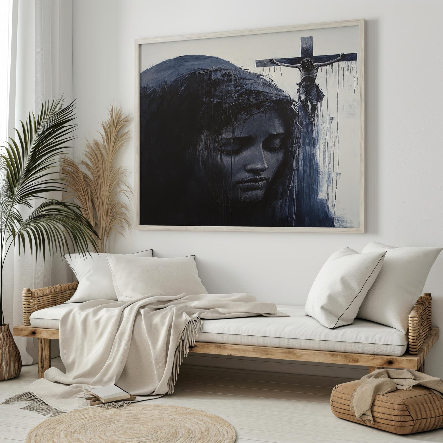 Jesus Canvas Wall Art | Christian Faith Wall Art | Religious Crucifixion Canvas Painting | Dark Gothic Cross Wall Decor | Jesus Wall Decor