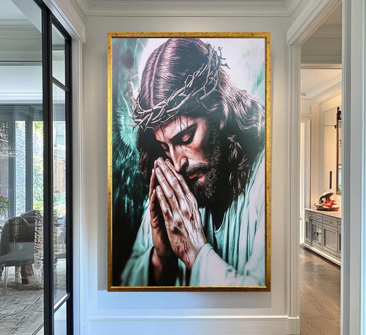 Jesus Canvas Art Print | Jesus Canvas Wall Art | Sacred Prayer Wall Art | Crown of Thorns Canvas Painting | Christian Devotional Wall Decor