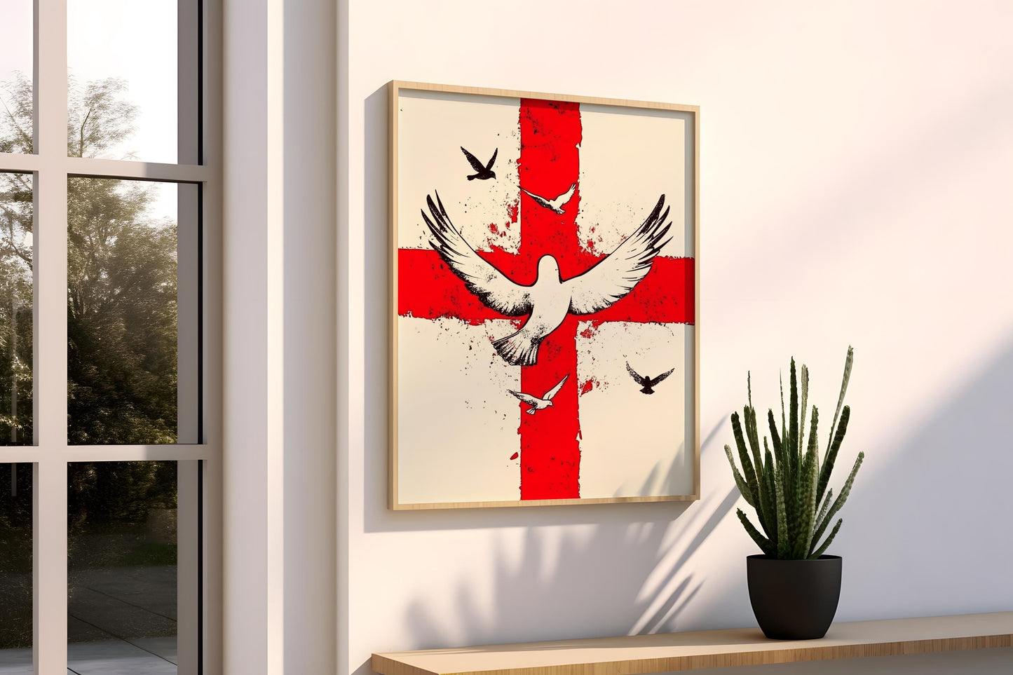 Red Cross Canvas Painting | Christian Peace Wall Decor | Religious Symbol Home Decoration | Christian Wall Decor | Christmas Gift