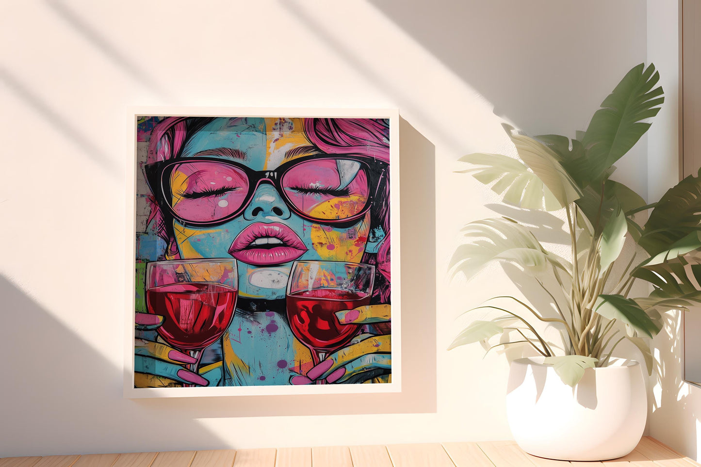 Pop Art Woman with Wine Glasses Canvas Print - Bold and Colorful Wall Art, Modern Whimsical Decor