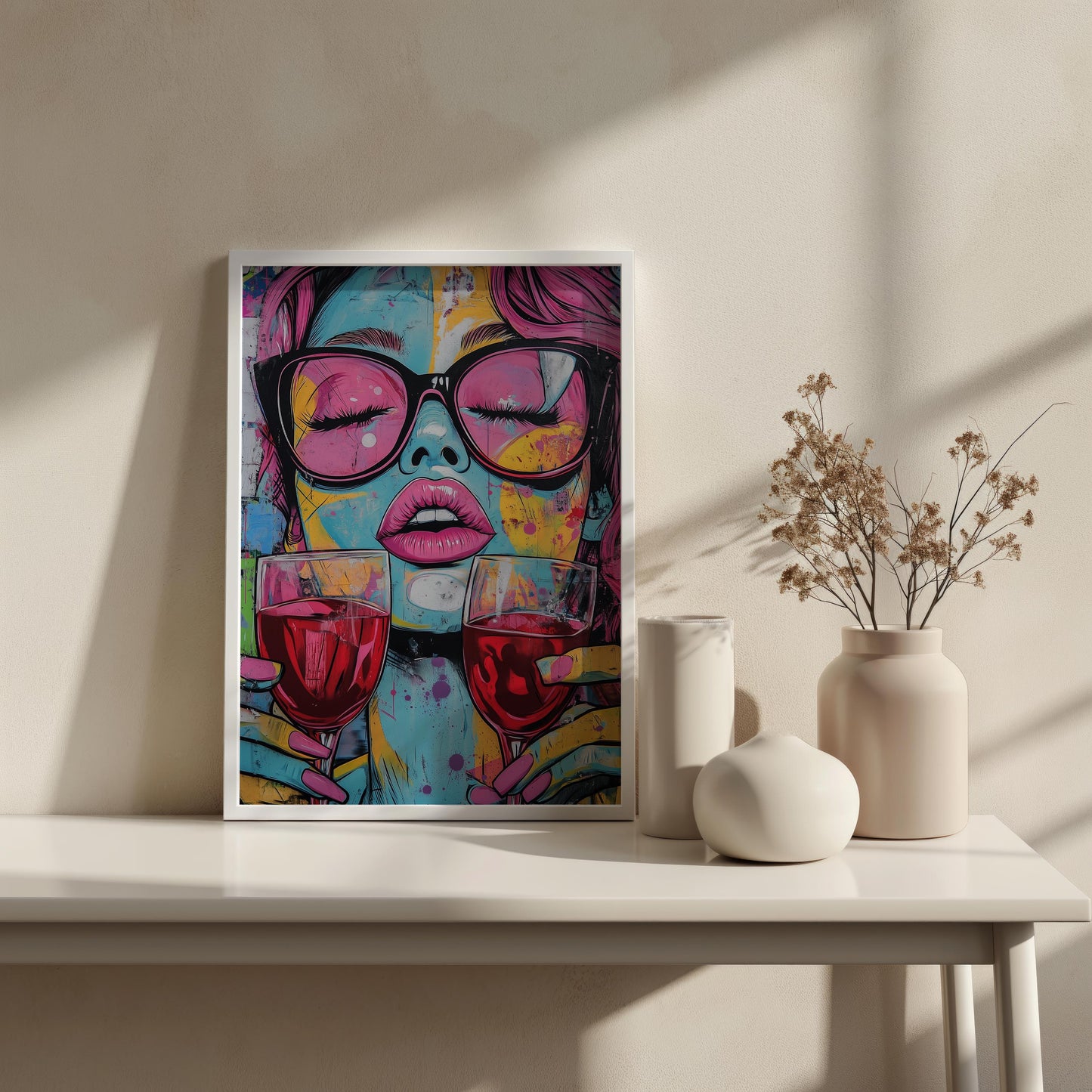 Pop Art Woman with Wine Glasses Canvas Print - Bold and Colorful Wall Art, Modern Whimsical Decor