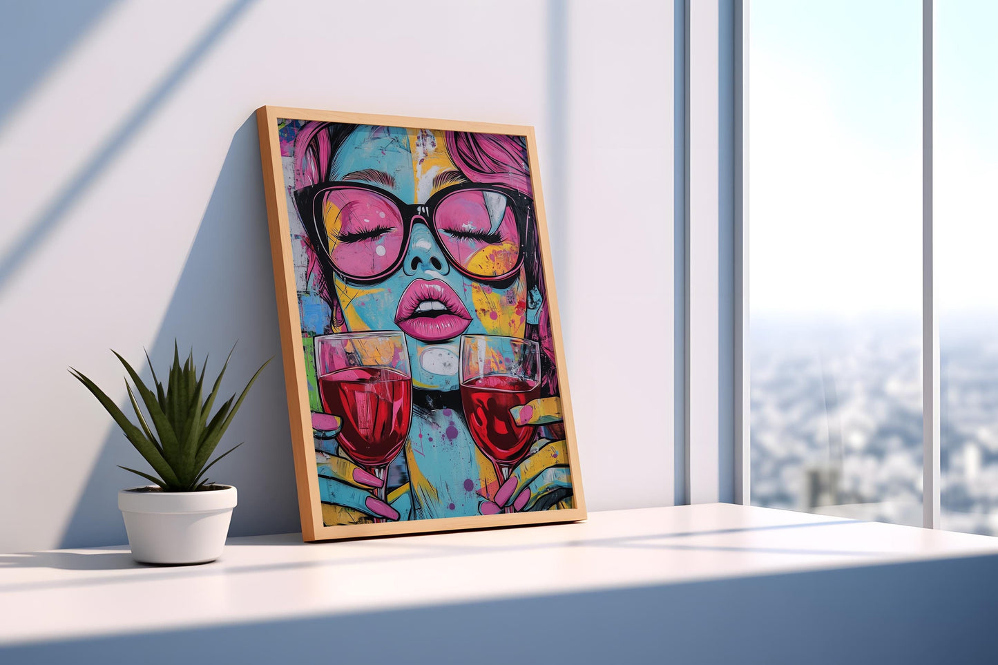 Pop Art Woman with Wine Glasses Canvas Print - Bold and Colorful Wall Art, Modern Whimsical Decor