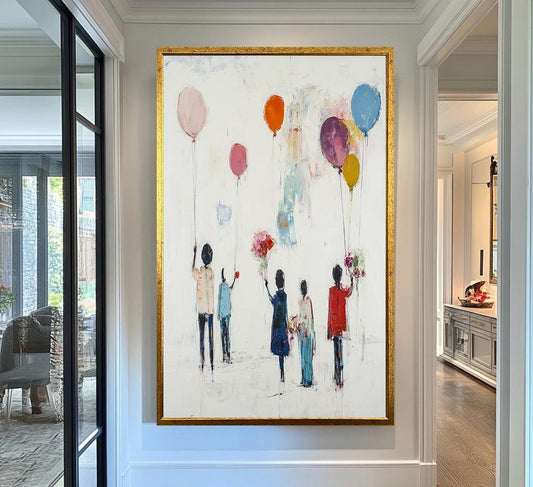 Balloon People Canvas Print, Modern Abstract Wall Art for Kids Room Nursery Decor, Minimalist Children Artwork, Colorful Balloon Painting