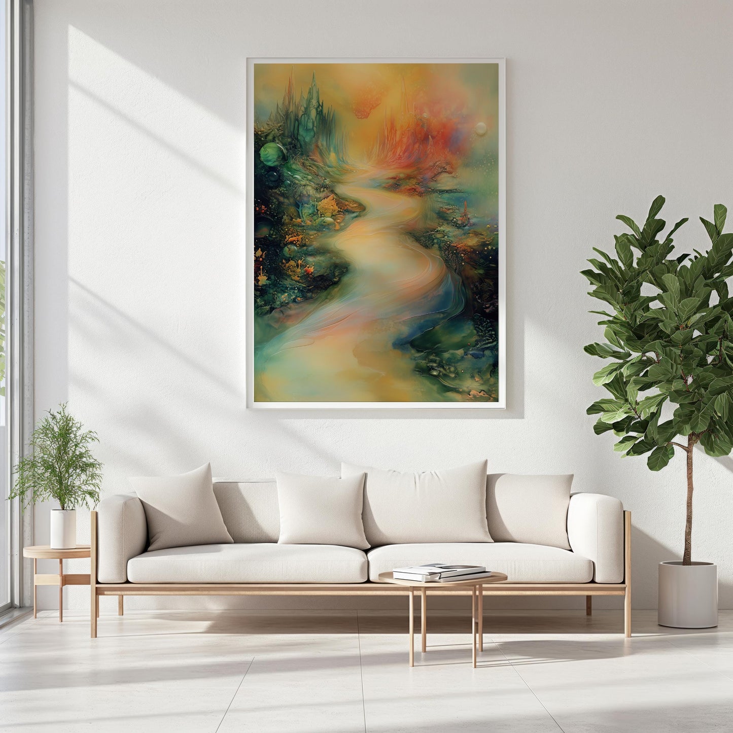 Surreal Fantasy Landscape Canvas - Vibrant Abstract Scenery Art, Dreamlike Home Decor for Unique Spaces