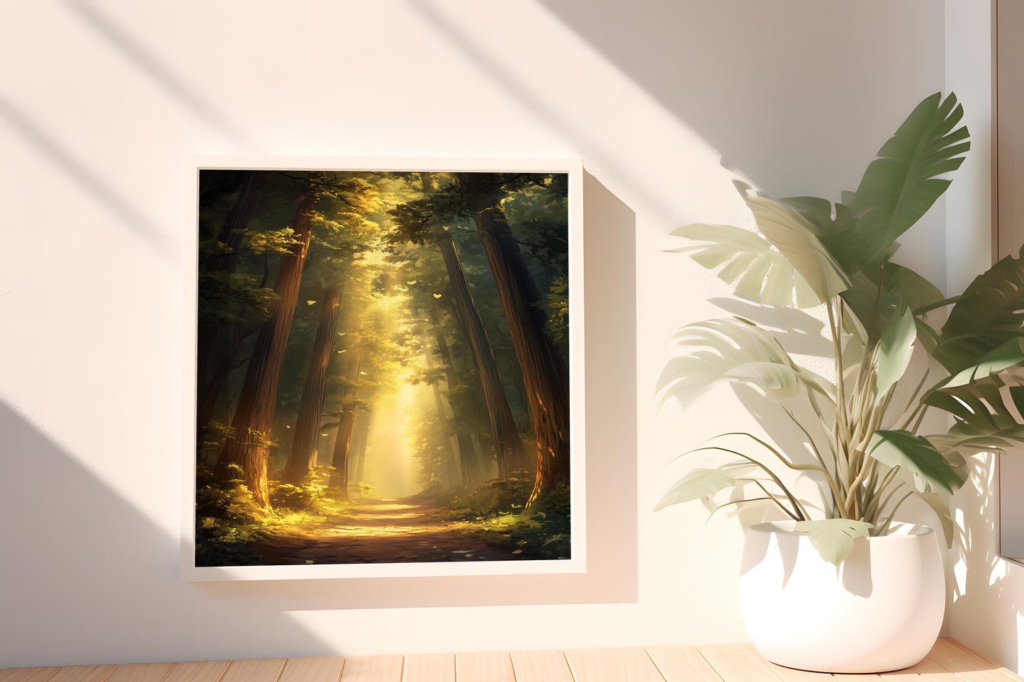 Sunlit Forest Path Canvas Print - Peaceful Nature Wall Art, Woodland Pathway Decor for Home, Inspirational Wall Decor for Meditation Room