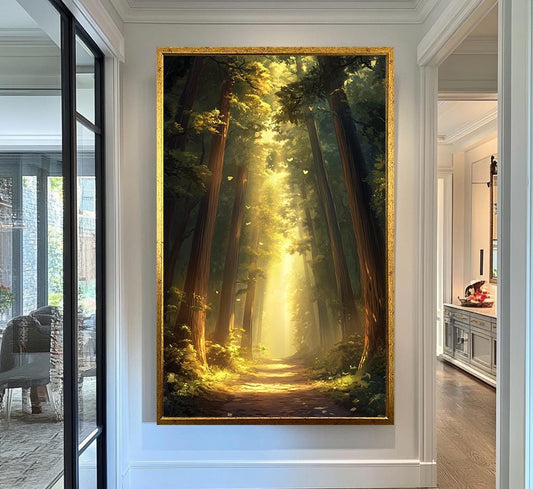 Sunlit Forest Path Canvas Print - Peaceful Nature Wall Art, Woodland Pathway Decor for Home, Inspirational Wall Decor for Meditation Room