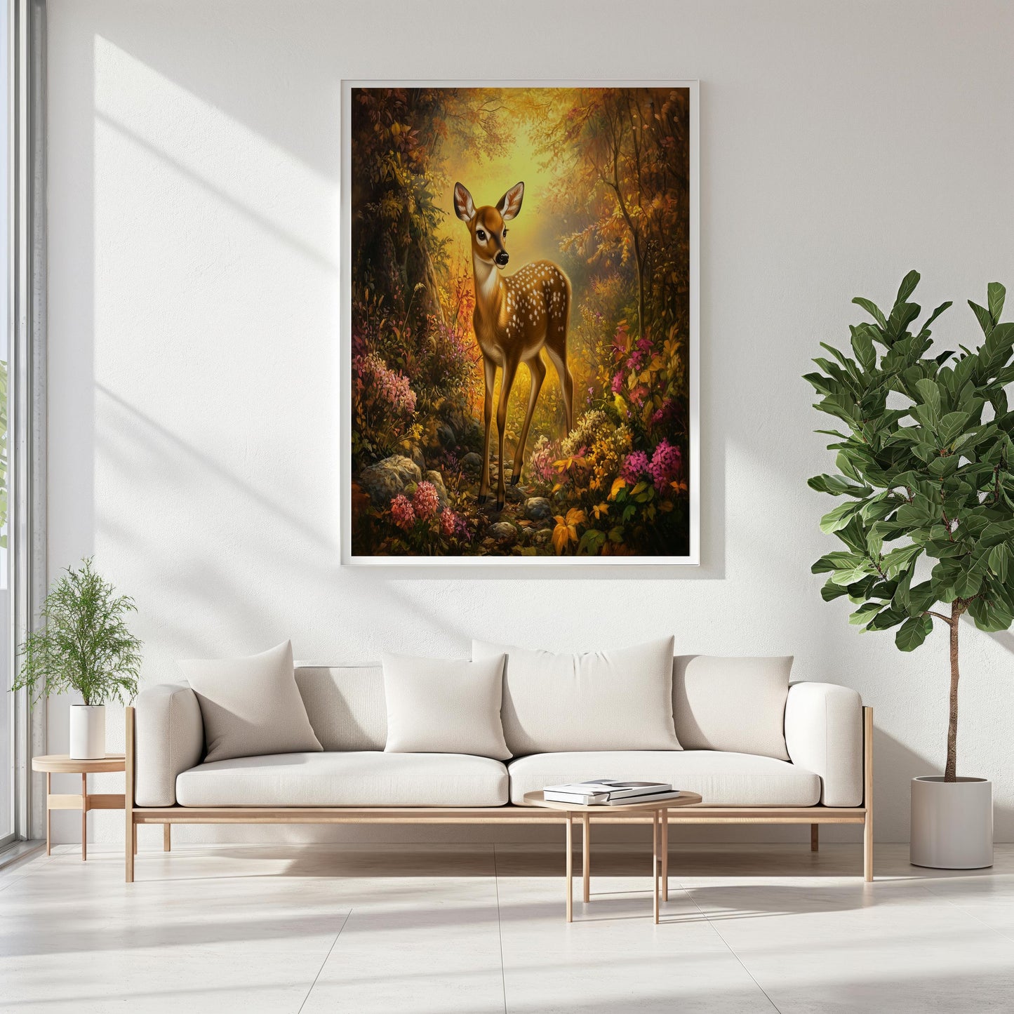 Enchanting Fawn in Autumn Forest Canvas Art - Whimsical Wildlife Wall Decor, Warm Golden Light Woodland Scene for Nature-Inspired Spaces