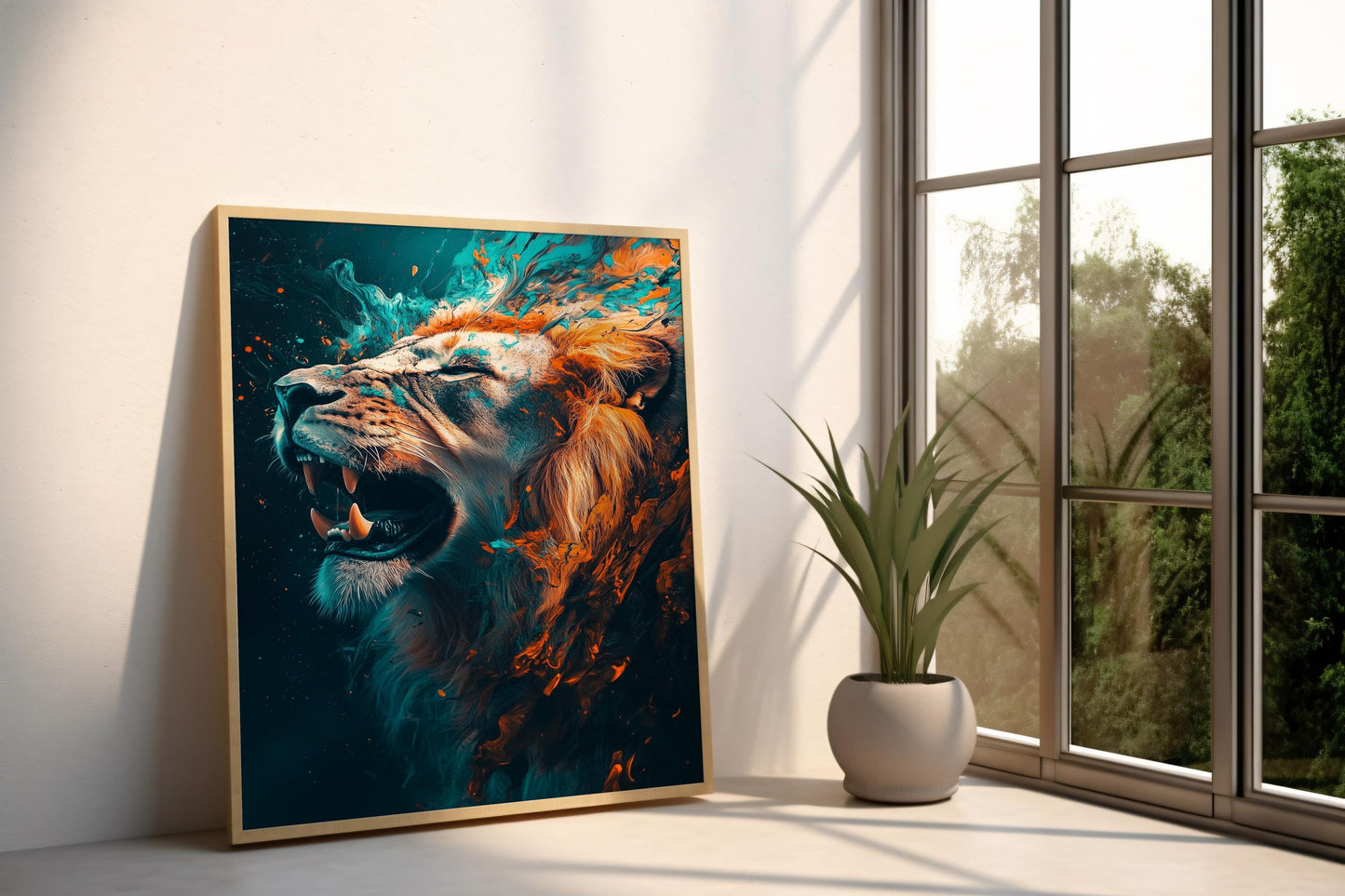 Fierce Roaring Lion Canvas Art - Bold Abstract Wildlife Wall Decor, Dynamic and Powerful Animal Portrait for Modern Spaces