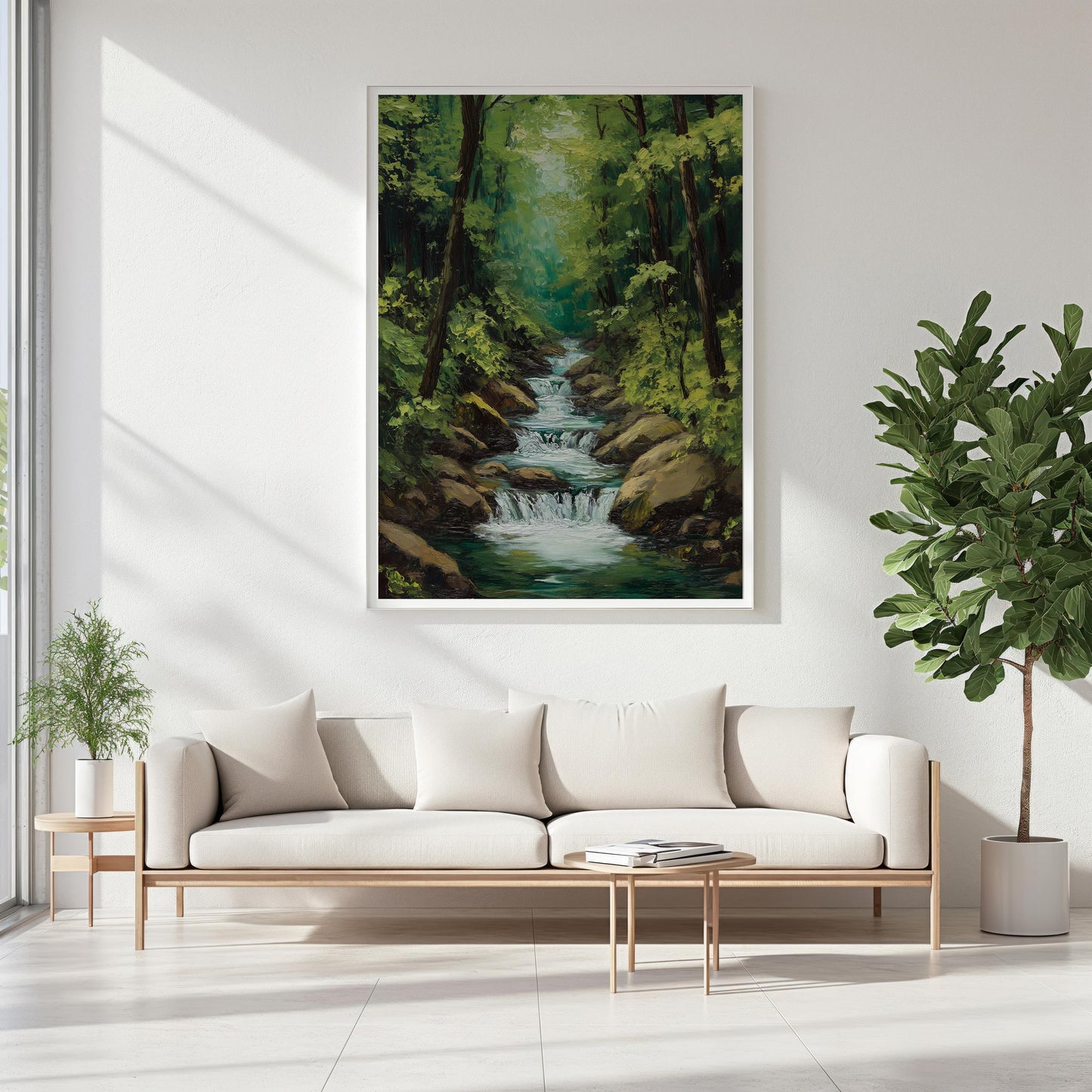 Tranquil Forest Stream Canvas Art - Serene Nature Landscape Wall Decor, Peaceful Green Woodland for Living Room or Office