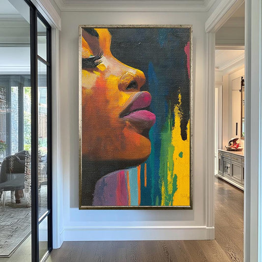 Bold Textured Abstract Portrait, Vibrant Modern Canvas Art, Unique Wall Decor