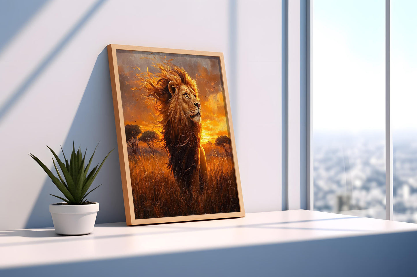 Lion King Wall Art | African Sunset Canvas Print | Safari Animal Wall Decor | Majestic Wildlife Painting | Animal Portrait Canvas Print