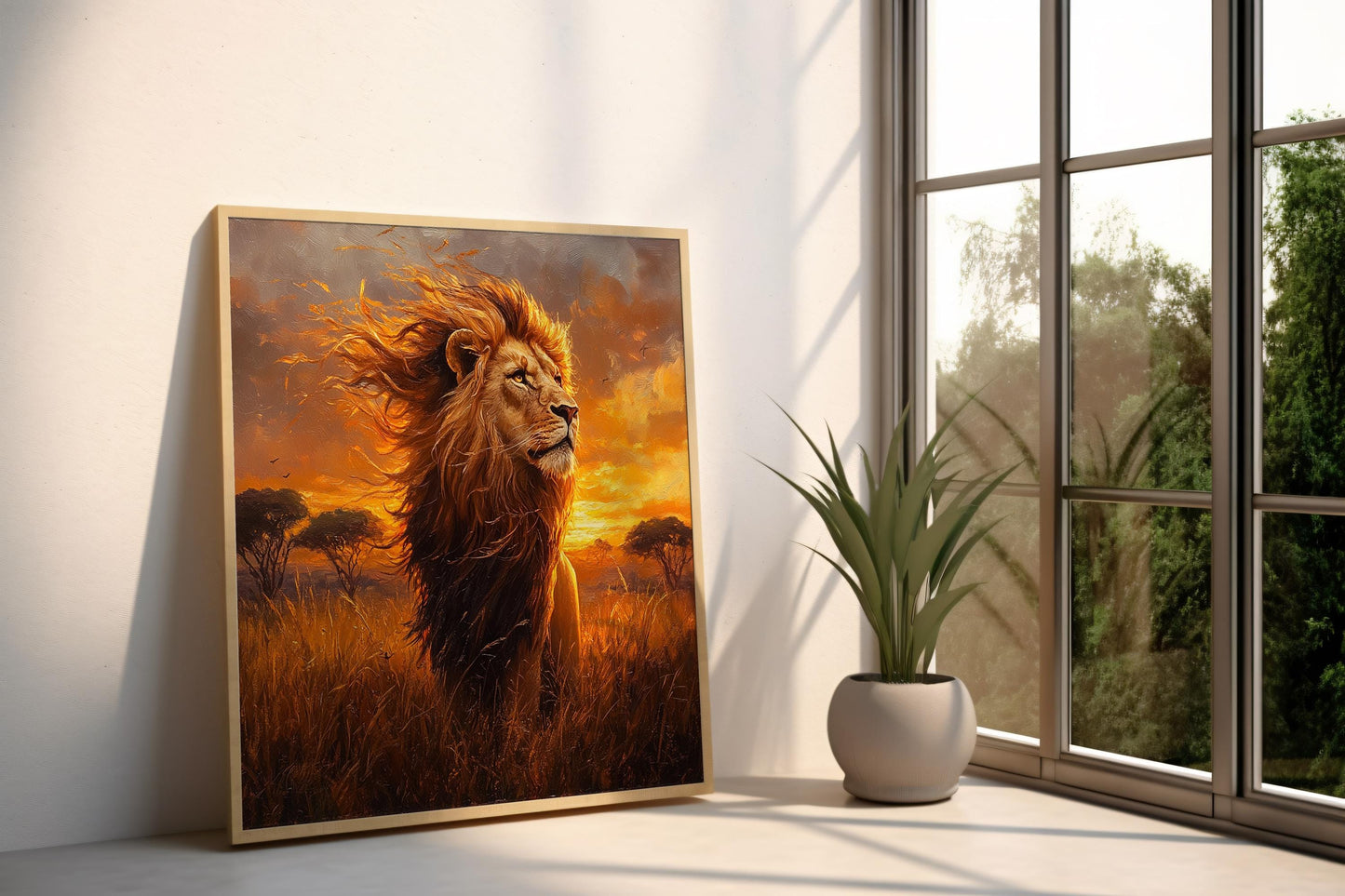 Lion King Wall Art | African Sunset Canvas Print | Safari Animal Wall Decor | Majestic Wildlife Painting | Animal Portrait Canvas Print