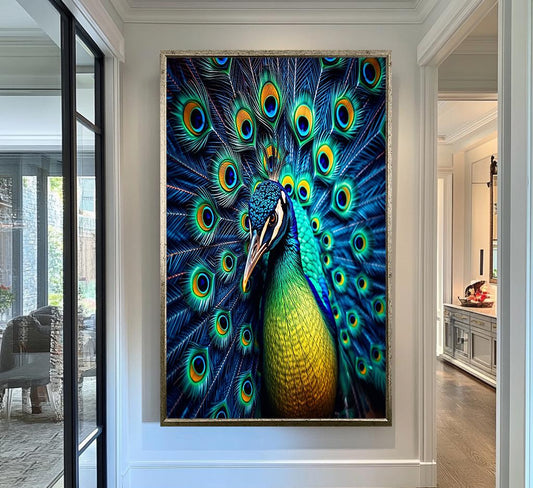 Vibrant Peacock Canvas Wall Art | Modern Nature Home Decor | Ready to Hang | Bird Portrait Canvas | Elegant Home and Office Decor