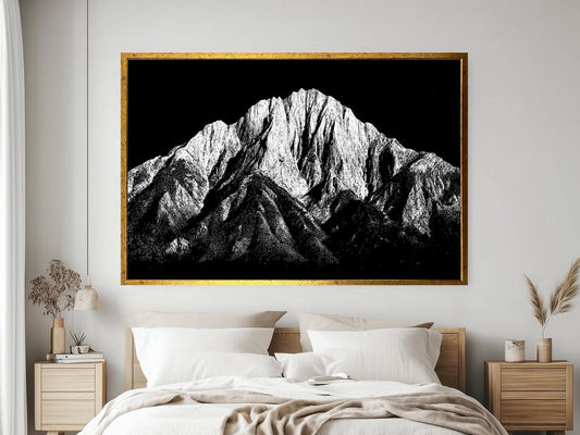 Black and White Mountain Art Print, Minimalist Mountain Landscape Drawing, Modern Nature Wall Art, Monochrome Mountain Illustration