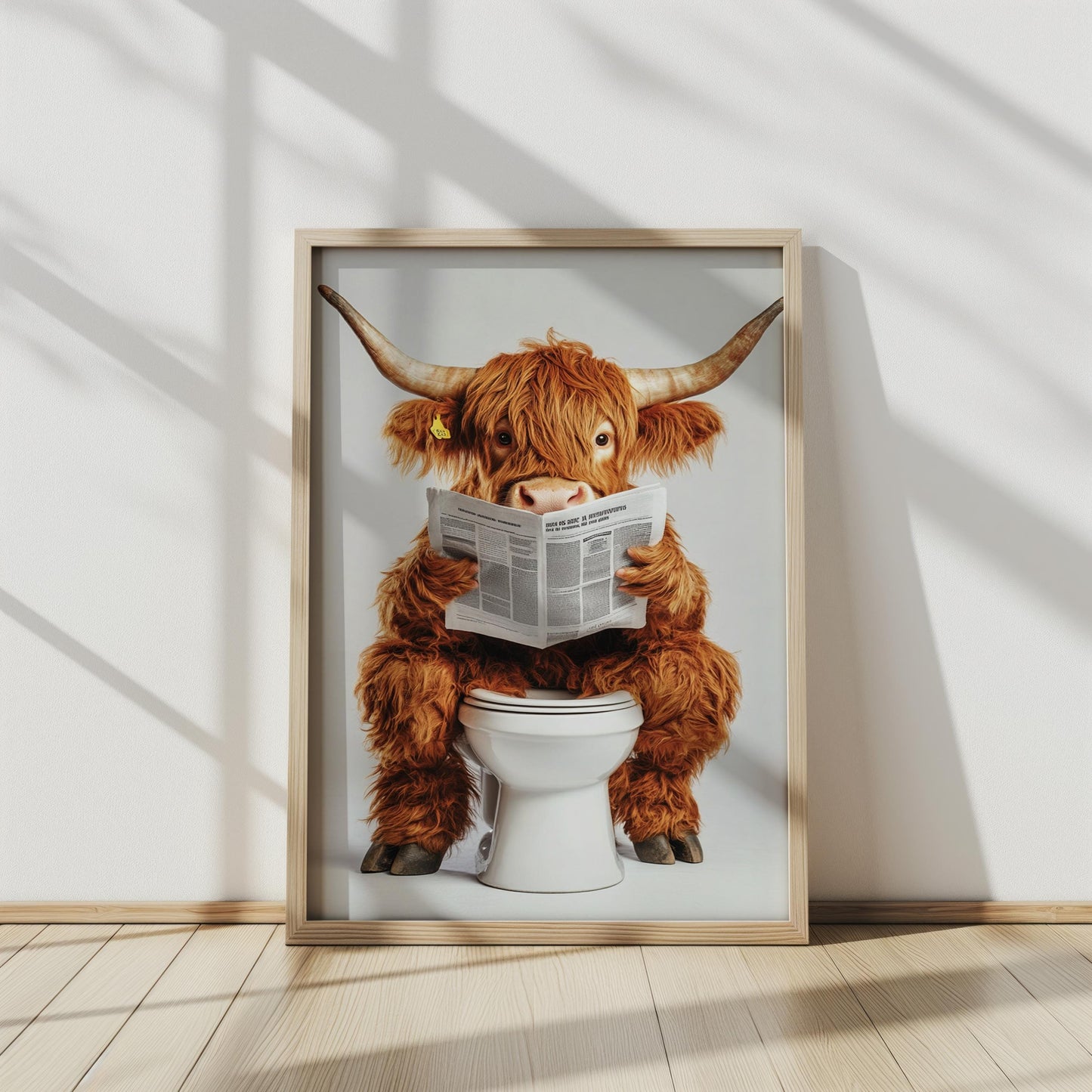 Funny Highland Cow Bathroom Art, Quirky Cow on Toilet Print, Whimsical Animal Wall Decor, Farmhouse Bathroom Humor Artwork