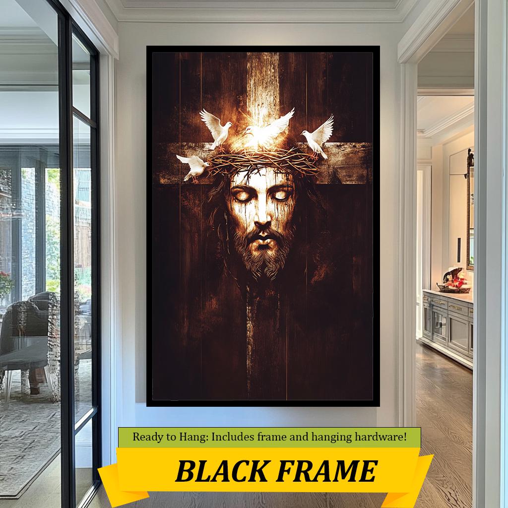 Jesus Crown of Thorns Art, Cross and Doves Spiritual Wall Decor, Christian Fine Art Print, Religious Gift, Religious Home & Prayer Room Art