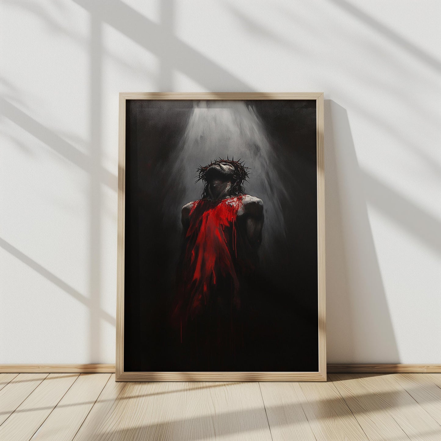 Jesus Christ Crown of Thorns, Symbolic Sacrifice Art, Spiritual Christian Wall Decor, Dramatic Savior Painting, Religious Fine Art Print