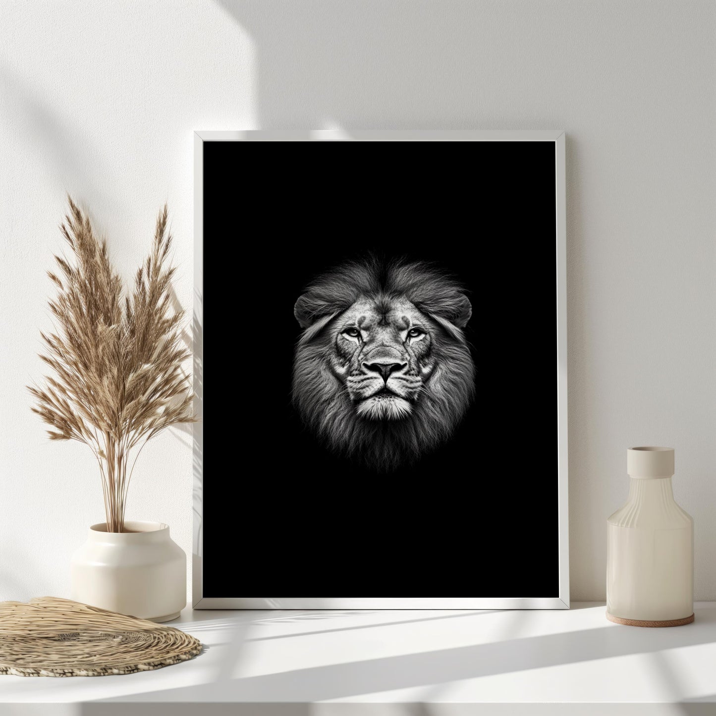 Lion Head Wall Art Print, Black and White Lion Portrait, Wildlife King Artwork, Safari Wall Decor, Majestic Lion Face Minimalist Print