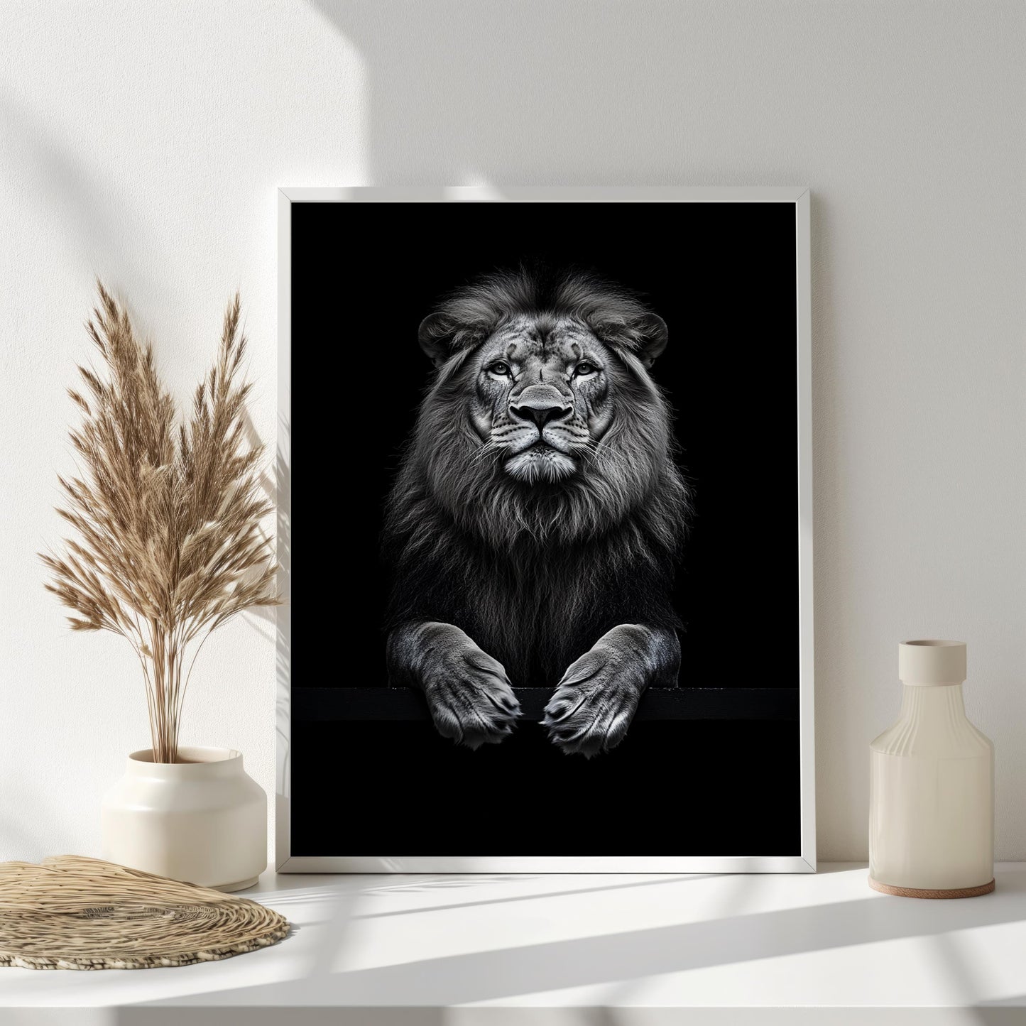 Black and White Lion Wall Art, Majestic Lion Portrait Print, Modern Wildlife Decor, King of the Jungle Artwork, Regal Animal Wall Decor