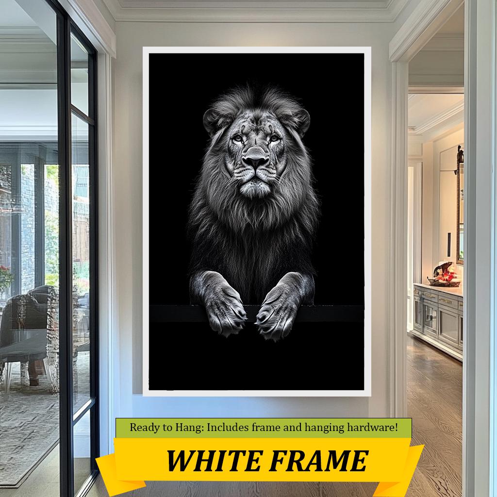 Black and White Lion Wall Art, Majestic Lion Portrait Print, Modern Wildlife Decor, King of the Jungle Artwork, Regal Animal Wall Decor