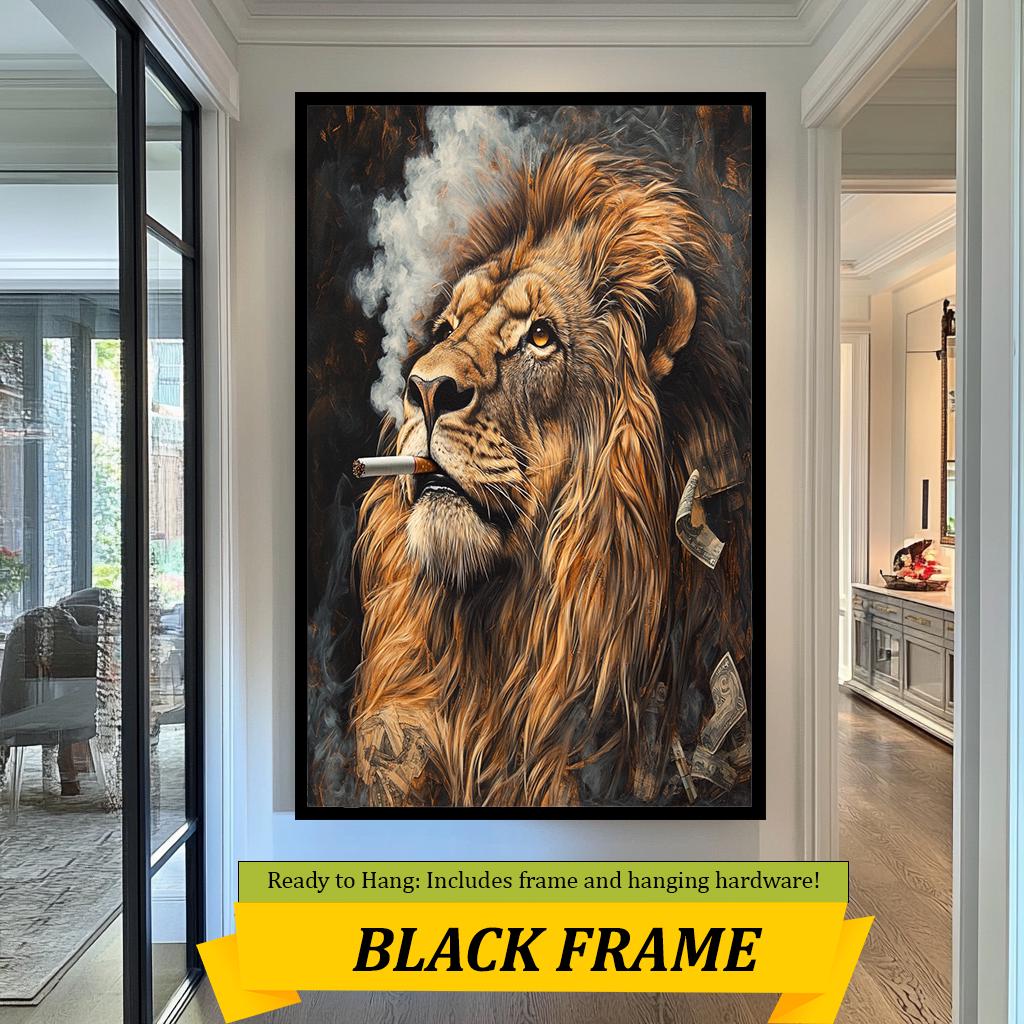 Lion Smoking Art Print, Cool Lion Portrait, Modern Animal Wall Decor, Unique Wildlife Artwork, Smoking Lion Canvas, Bold Safari Wall Art