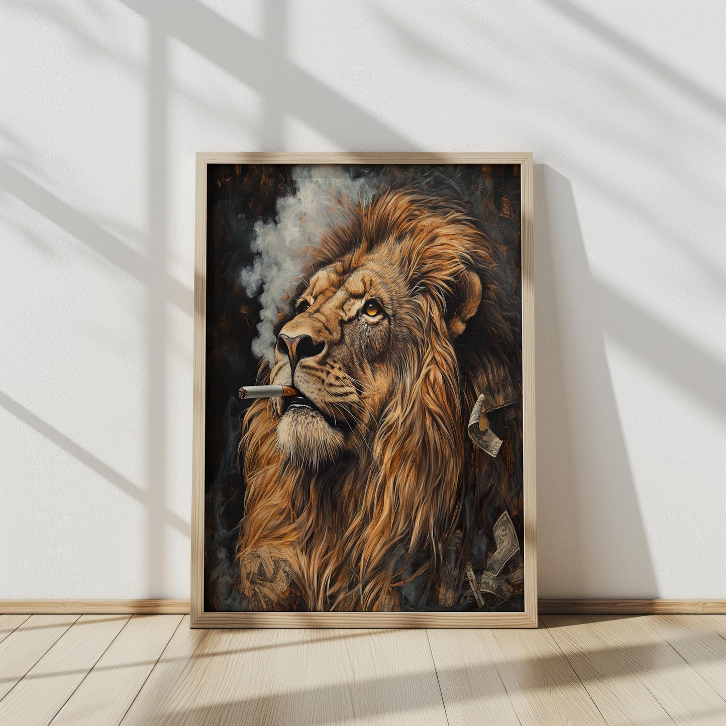 Lion Smoking Art Print, Cool Lion Portrait, Modern Animal Wall Decor, Unique Wildlife Artwork, Smoking Lion Canvas, Bold Safari Wall Art