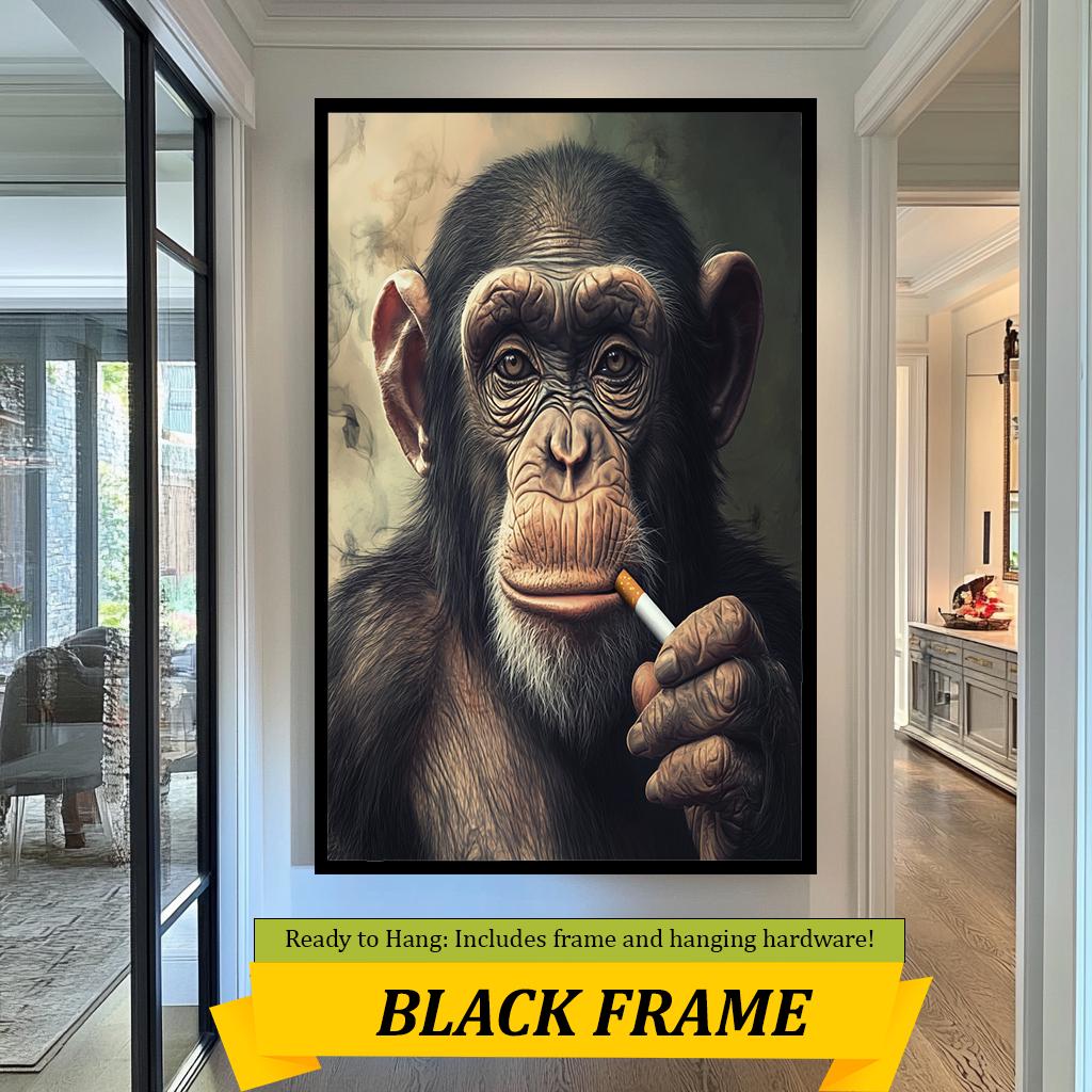 Smoking Chimpanzee Wall Art, Cool Animal Portrait Print, Modern Wildlife Decor, Unique Monkey Artwork, Funny Chimp Wall Art for Home