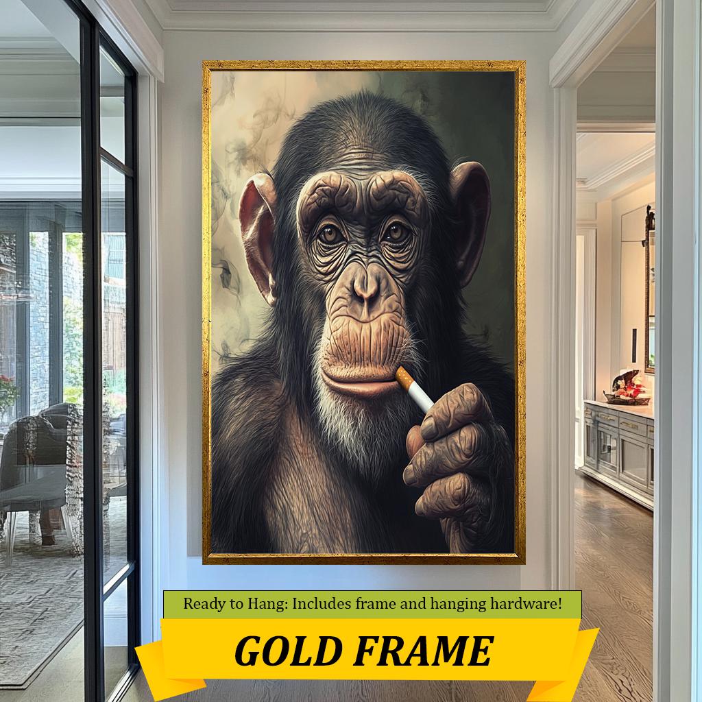 Smoking Chimpanzee Wall Art, Cool Animal Portrait Print, Modern Wildlife Decor, Unique Monkey Artwork, Funny Chimp Wall Art for Home