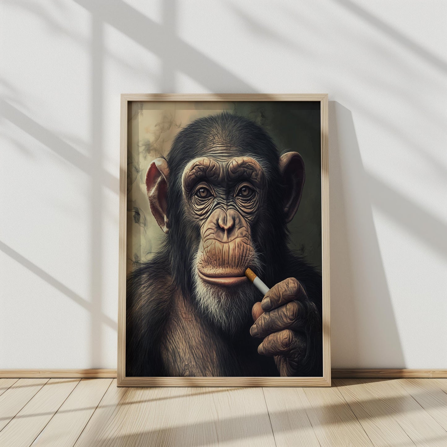 Smoking Chimpanzee Wall Art, Cool Animal Portrait Print, Modern Wildlife Decor, Unique Monkey Artwork, Funny Chimp Wall Art for Home