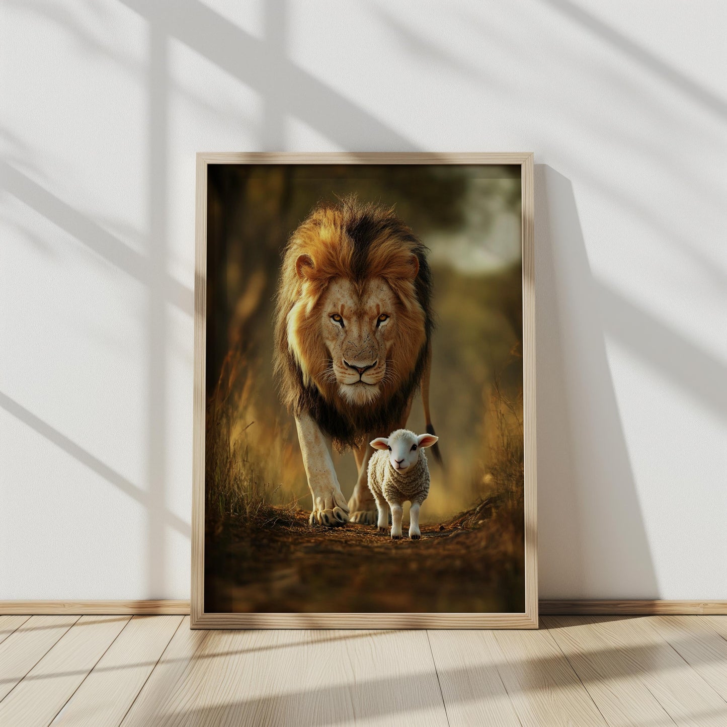 Lion and Lamb Wall Art Print, Peaceful Wildlife Artwork, Inspirational Animal Portrait, Nature Harmony Decor, Modern Safari Home Art