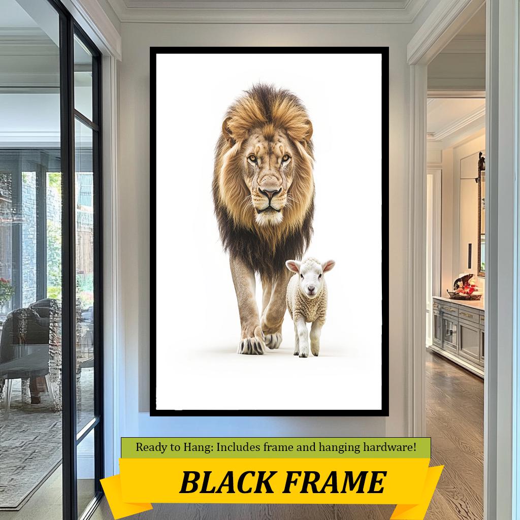 Lion and Lamb Minimalist Art Print, Symbolic Wildlife Wall Art, Peace and Harmony Decor, Inspirational Animal Portrait,Modern Nature Artwork