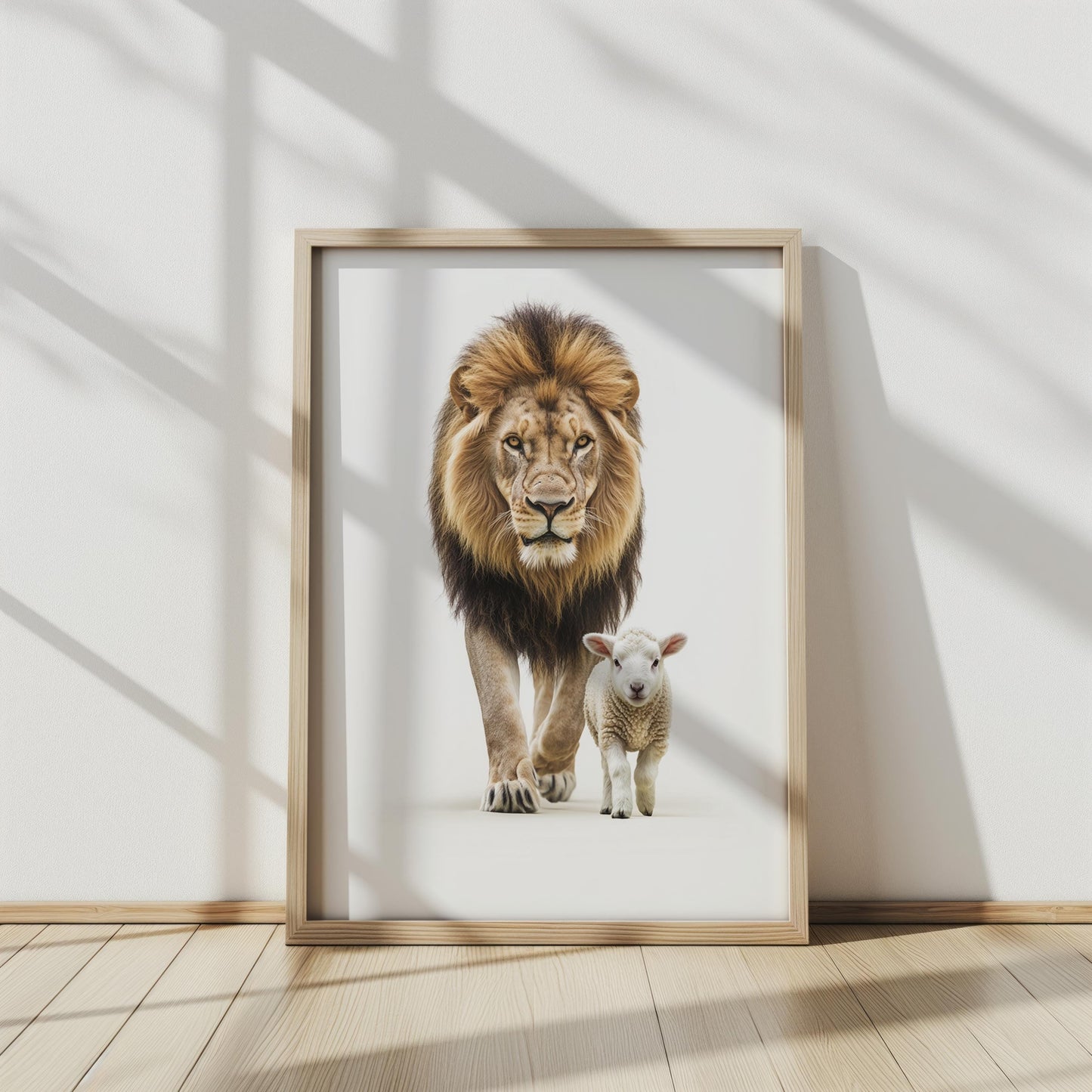 Lion and Lamb Minimalist Art Print, Symbolic Wildlife Wall Art, Peace and Harmony Decor, Inspirational Animal Portrait,Modern Nature Artwork