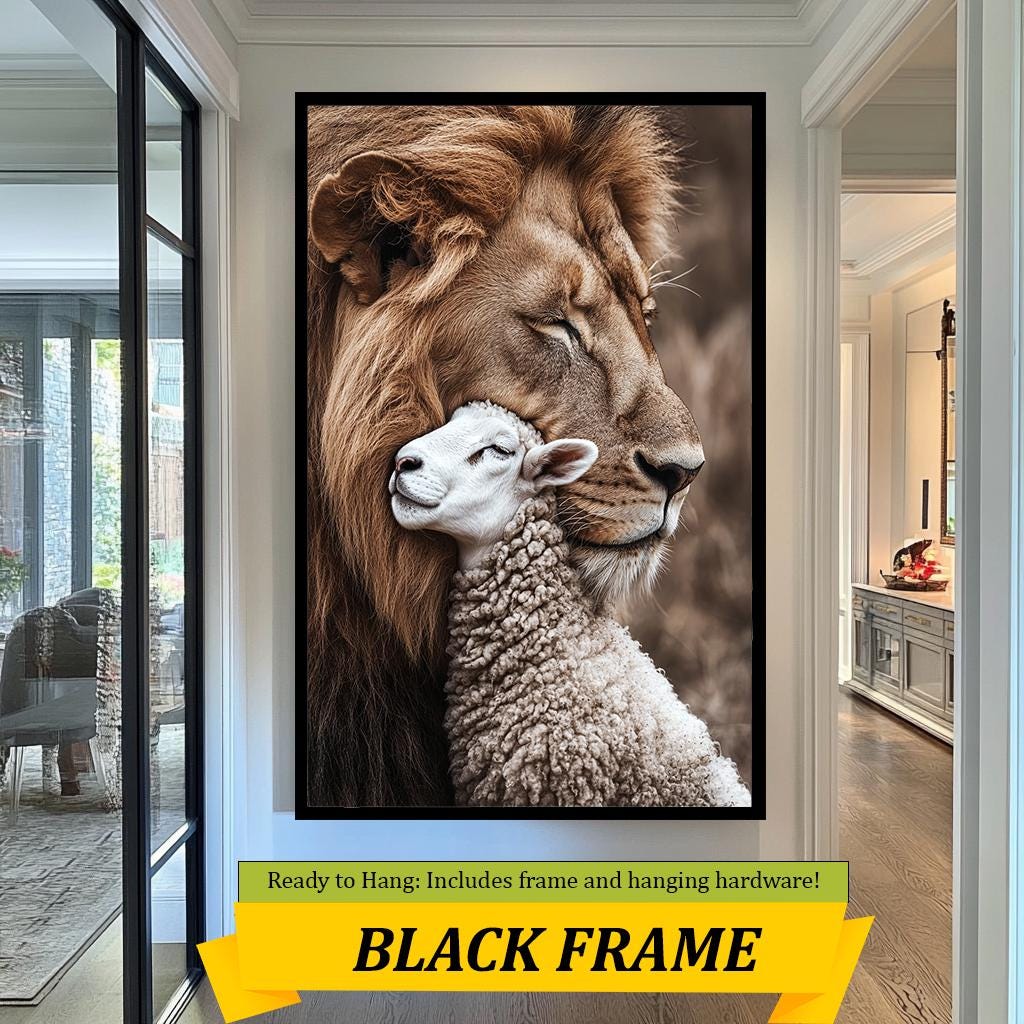 Lion and Lamb Art Print, Christian Symbolic Decor, Peaceful Animal Wall Art, Spiritual Harmony Artwork, Inspirational Home Decor