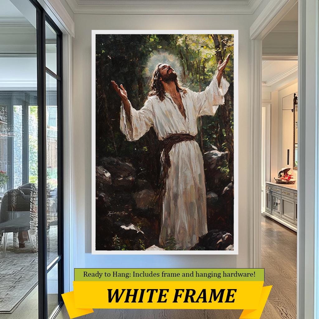 Jesus Praising Art Print, Inspirational Christian Wall Decor, Spiritual Worship Artwork, Faith-Based Religious Painting, Divine Home Decor