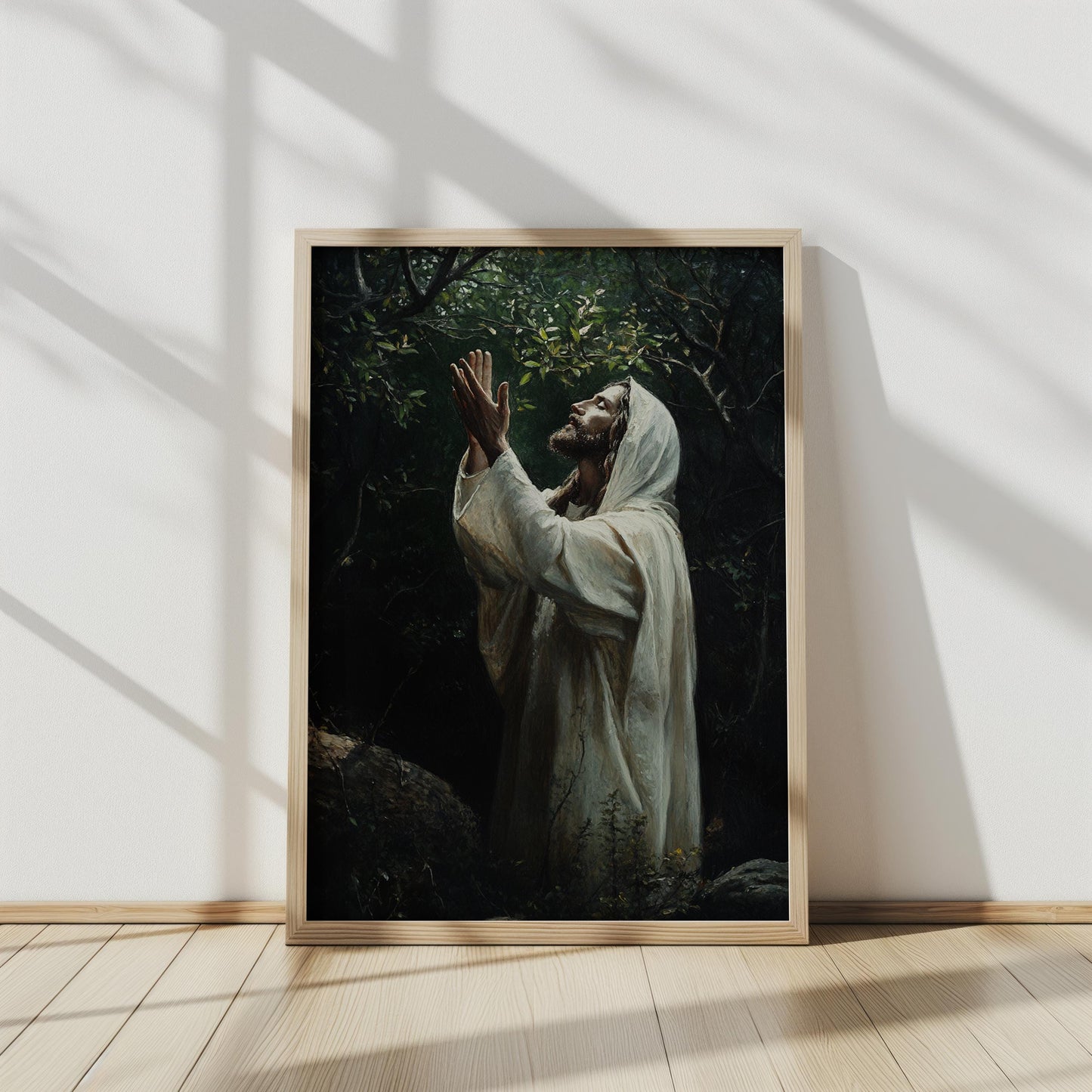 Jesus Praying in the Garden Art Print, Spiritual Christian Wall Decor, Faith-Inspired Religious Artwork, Devotional Prayer Painting