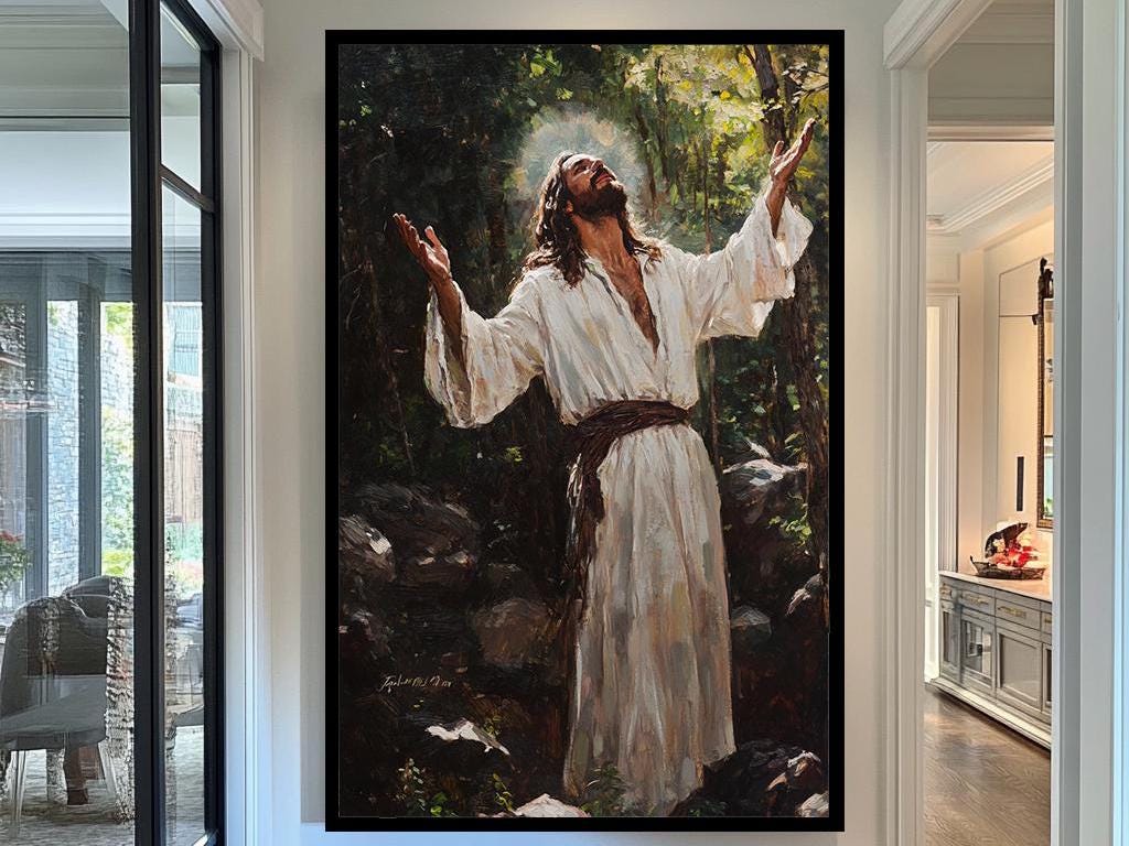 Jesus Praising Art Print, Inspirational Christian Wall Decor, Spiritual Worship Artwork, Faith-Based Religious Painting, Divine Home Decor