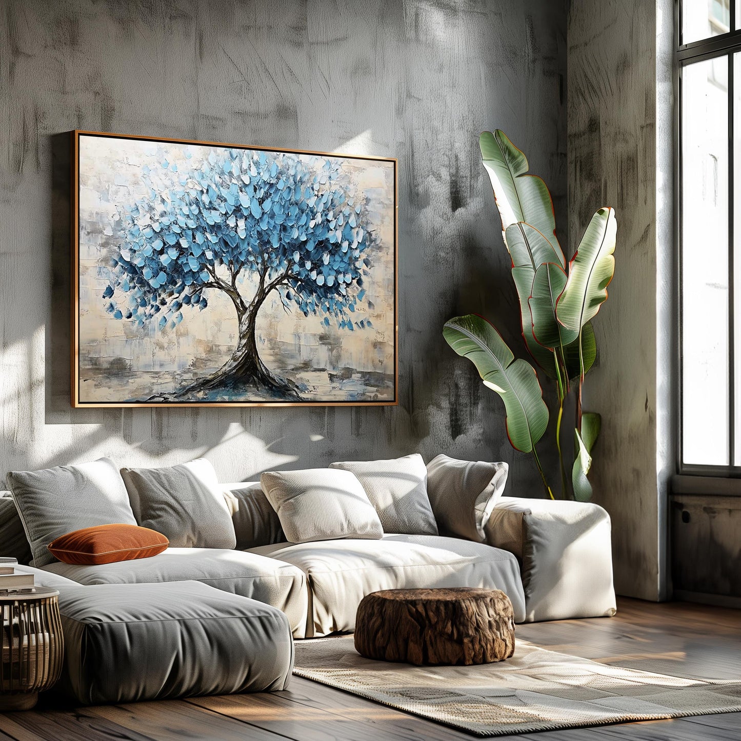 Abstract Blue Tree Painting, Textured Palette Knife Wall Art, Modern Nature Decor, Elegant Blue Tree Canvas, Minimalist Home Artwork