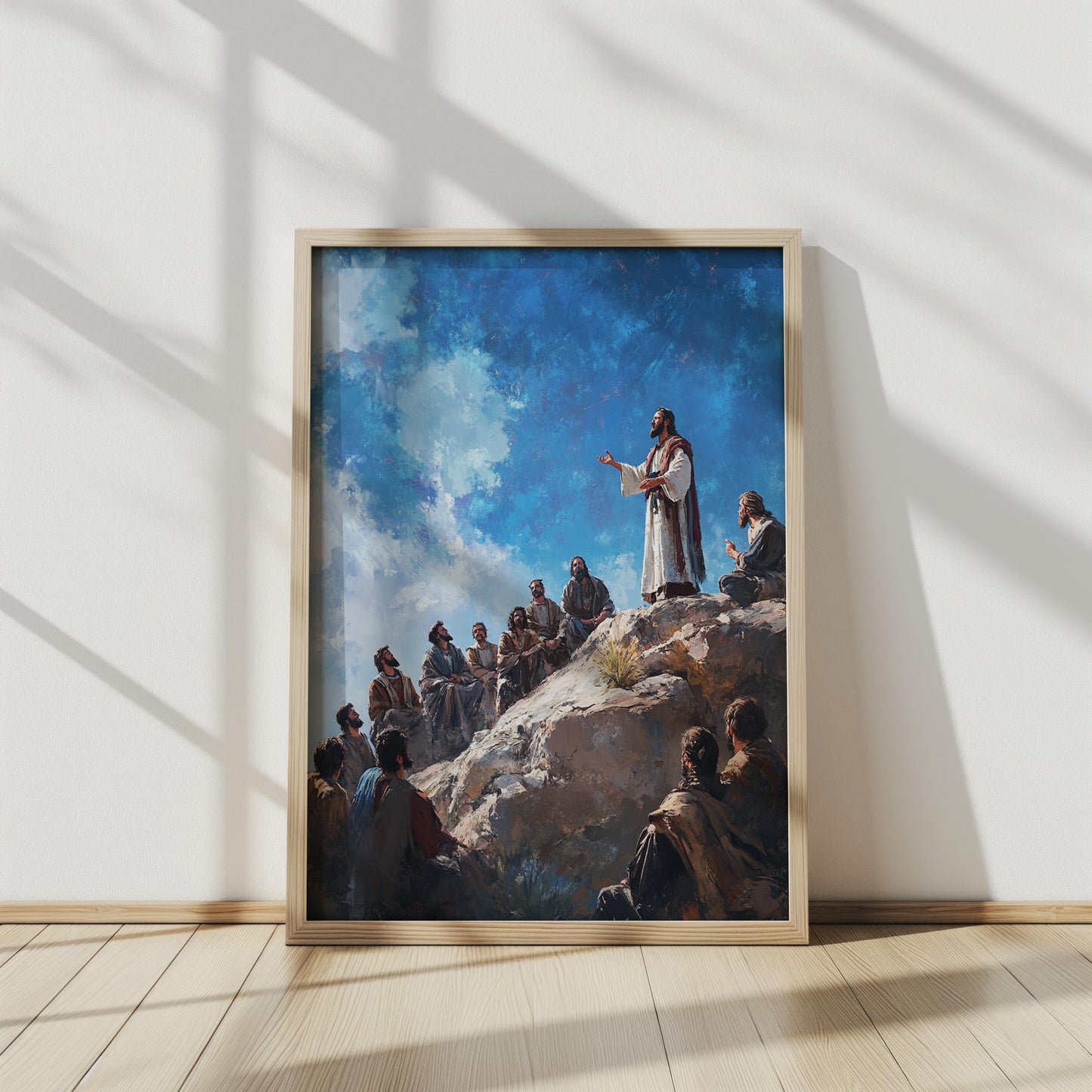 Sermon on the Mount Art Print, Jesus Teaching Disciples Painting, Christian Wall Decor, Biblical Scene Artwork, Faith-Based Home Decor