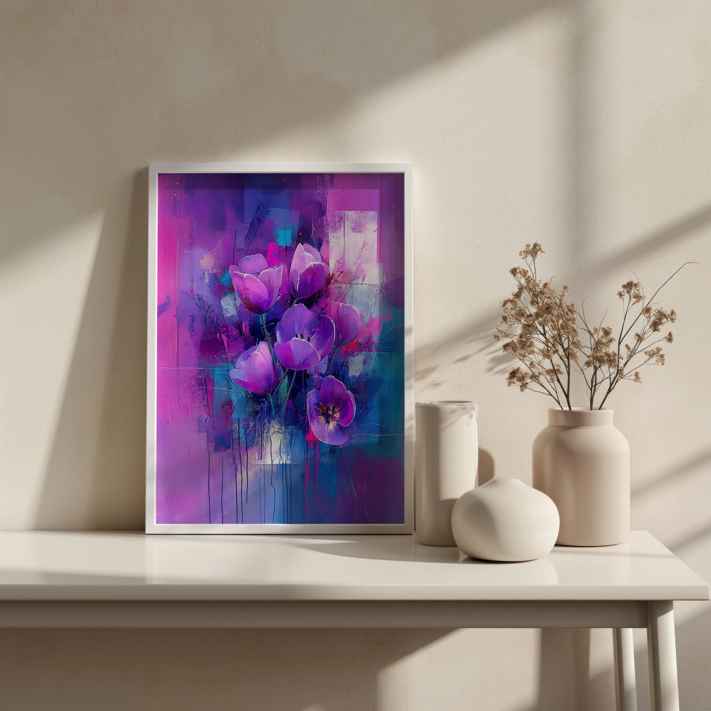 Abstract Purple Tulip Art | Vibrant Floral Canvas | Modern Flower Painting | Contemporary Wall Decor | Dynamic Home Artwork