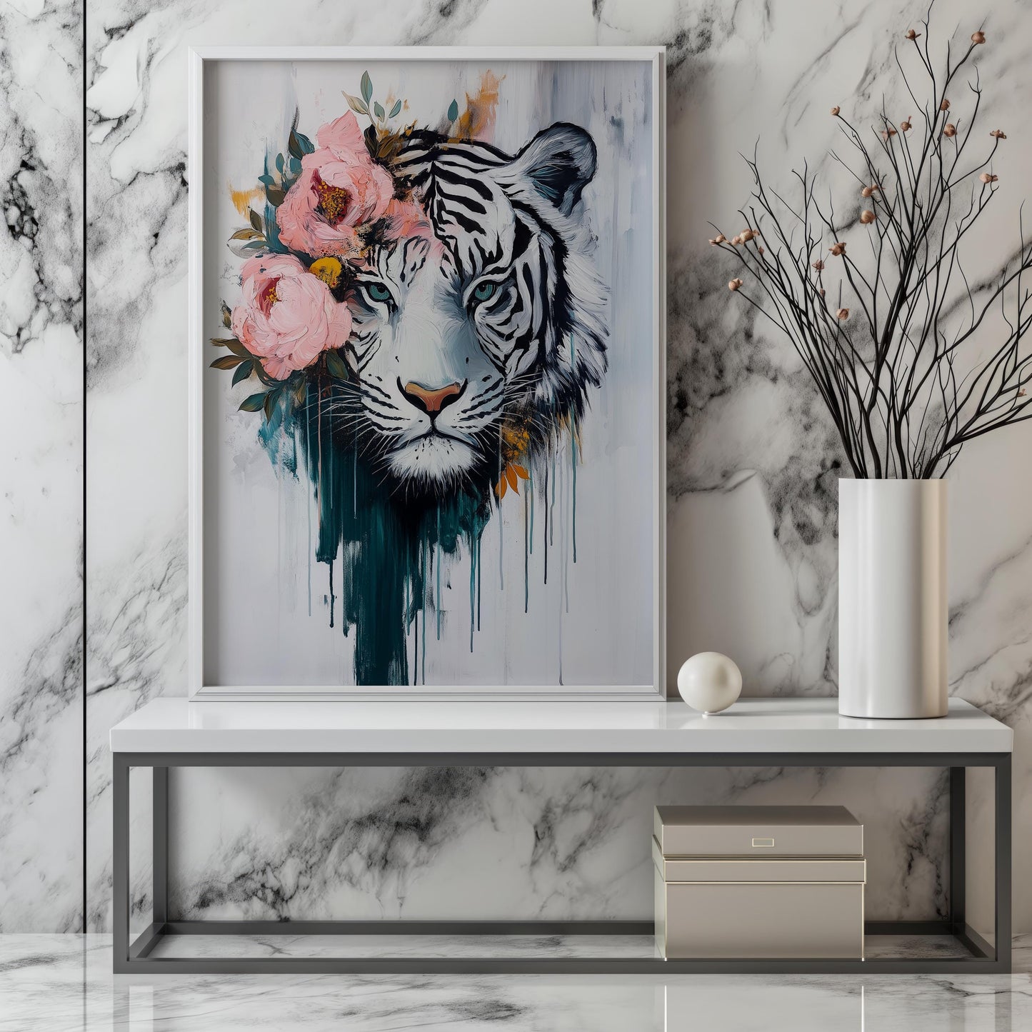 tiger wall art | floral tiger wall art | tiger wall decor | tiger wall art canvas | tiger wall art framed | white tiger canvas wall art