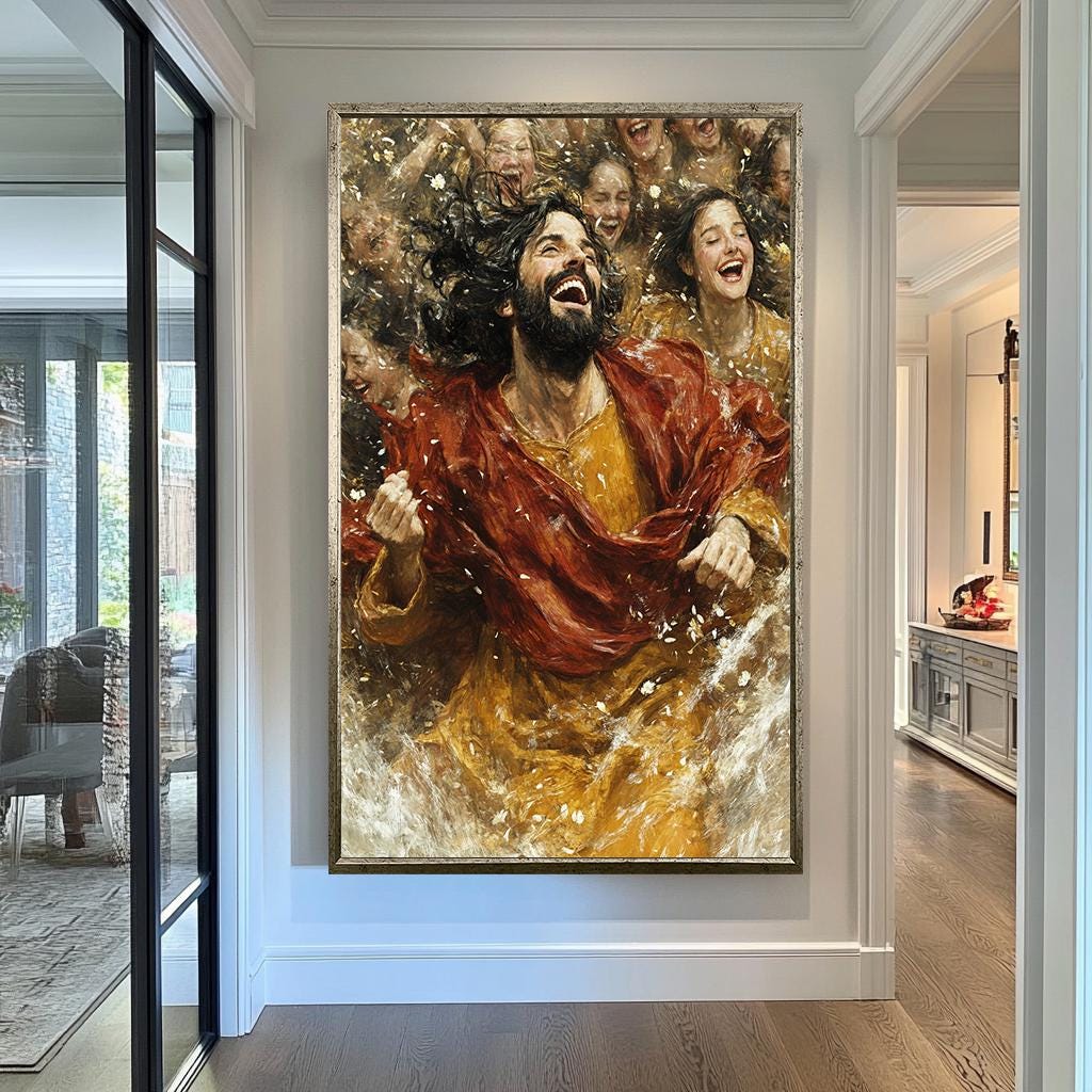 Joy of Christ Wall Art | Religious Christian Canvas Painting | Inspirational Christian Wall Decor | Joyful Jesus Artwork