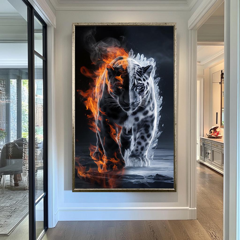 Fire and Ice Tiger Wall Art | Spiritual Animal Canvas Painting | Modern Fantasy Wildlife Wall Decor | Animal Canvas Decor | Cool Wal Art