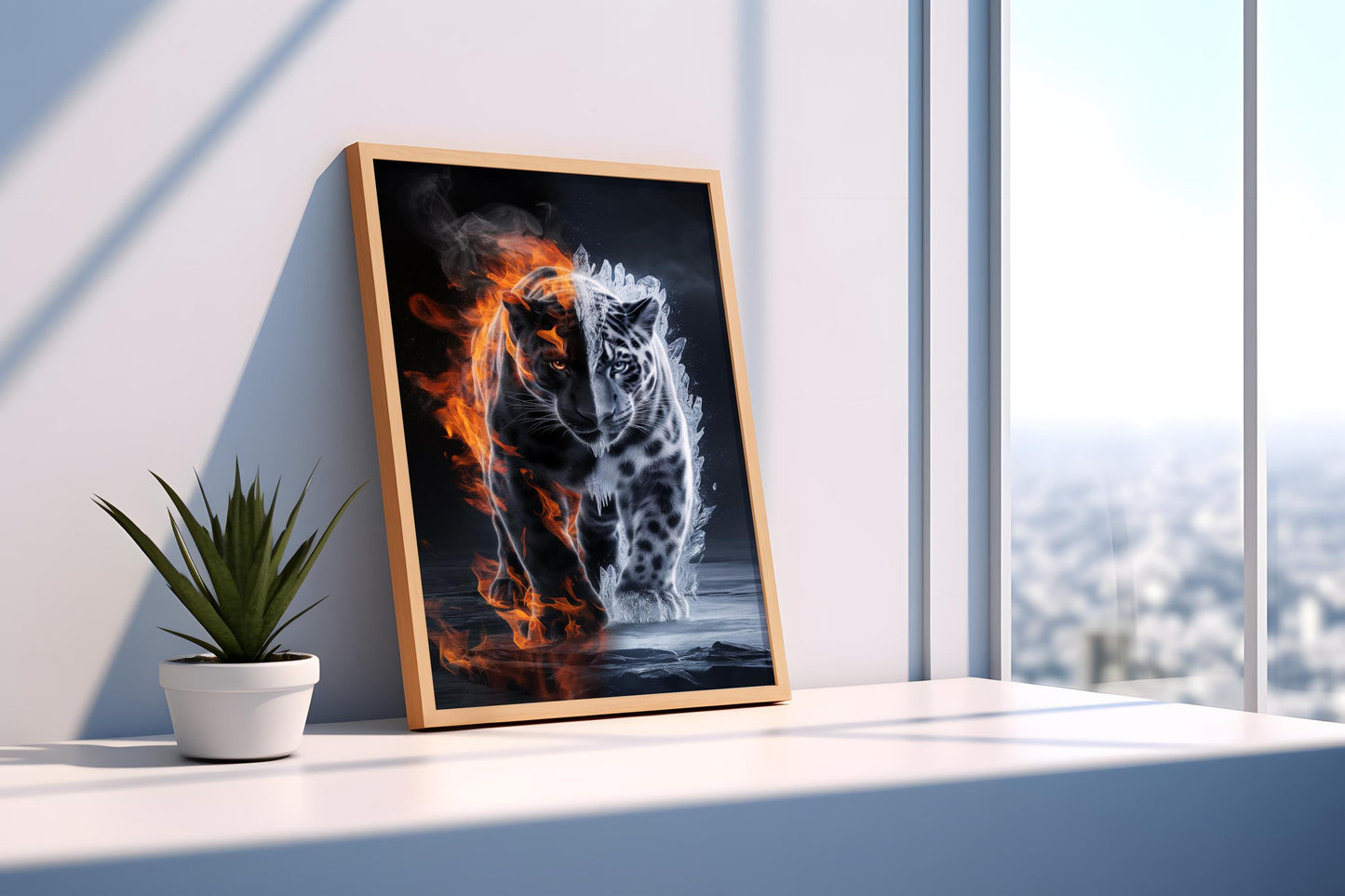 Fire and Ice Tiger Wall Art | Spiritual Animal Canvas Painting | Modern Fantasy Wildlife Wall Decor | Animal Canvas Decor | Cool Wal Art