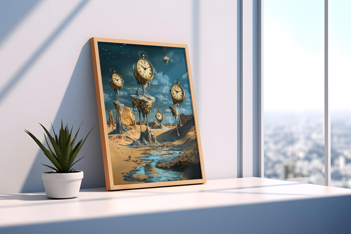 Surreal Melting Clocks Wall Art | Salvador Dali Style Canvas Painting | Desert Time Fantasy Wall Decor | Unique Home Art